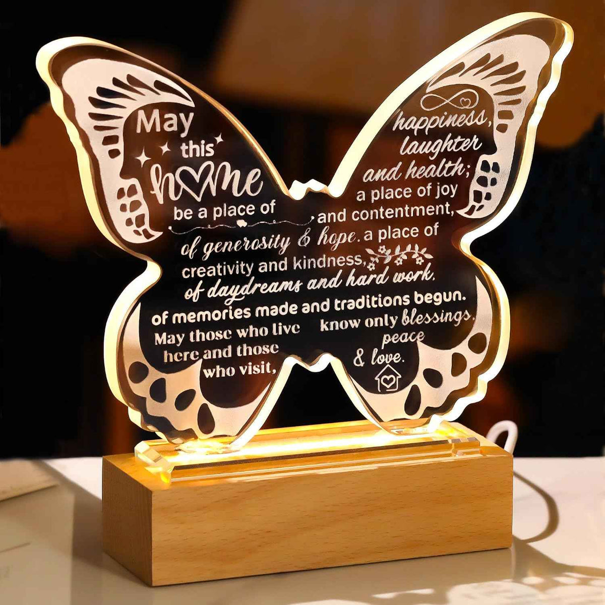 House Warming Gifts for New Home, Crystal Butterfly Plaque Night Light | House Warming Gifts for Couple, Women, Men, House Warming Gifts New Apartment, Housewarming Gifts New Home, New Home Decor