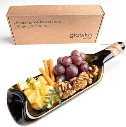 Melted Wine Bottle Serving Board; Decorative Rectangle Serving Tray for Home Decor; Small Cheese Platter Serving Board; Unique Cheese and Cracker Tray for Dinner Party