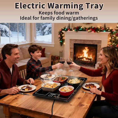 Warming Mat for Food,L 22"x14",Tempered Glass Electric Warming Tray, Black | Keep Food Warm,Food Warmers for Parties Buffet & Daily Use,Build-in Thermostat,Button Temperature Control,Full Surface Warm