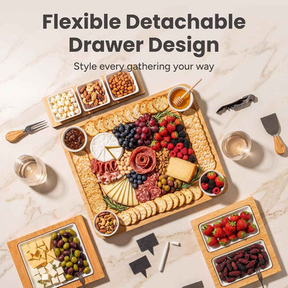 SMIRLY Bamboo Charcuterie Board Set with Cheese Knives, Serving Accessories | Housewarming, Wedding and Holiday Gift for Hosts, Suitable for Parties, Family Gatherings and Serving Charcuterie Spreads