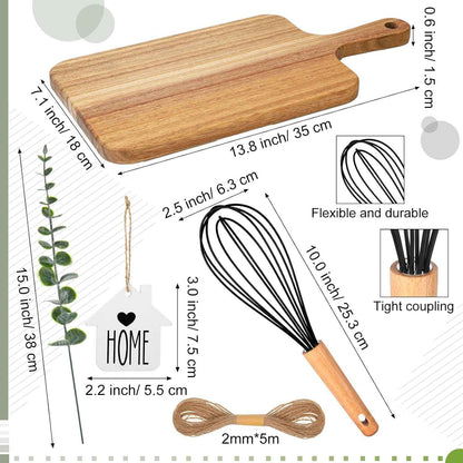 Patelai 7 Pcs Housewarming Gifts Set, Cutting Board Towels Spoons Whisk | Wood Board, Striped Towels, Metal Spoons, Silicone Whisk, Wedding Bridal Shower Gift for Newlywed Homeowner Kitchen