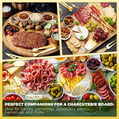 Charcuterie Boards Accessories Gold Charcuterie Utensils Cheese Butter Spreader Knife Set Small Serving Tongs Forks and Spoons Dipping Bowls Honey Dippers Toothpick Flags for Party Platter Making