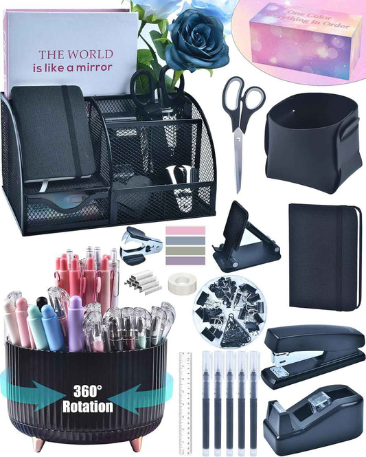 LXEVIHK Black Desk Accessories 21-Piece Office Supplies Gift Set