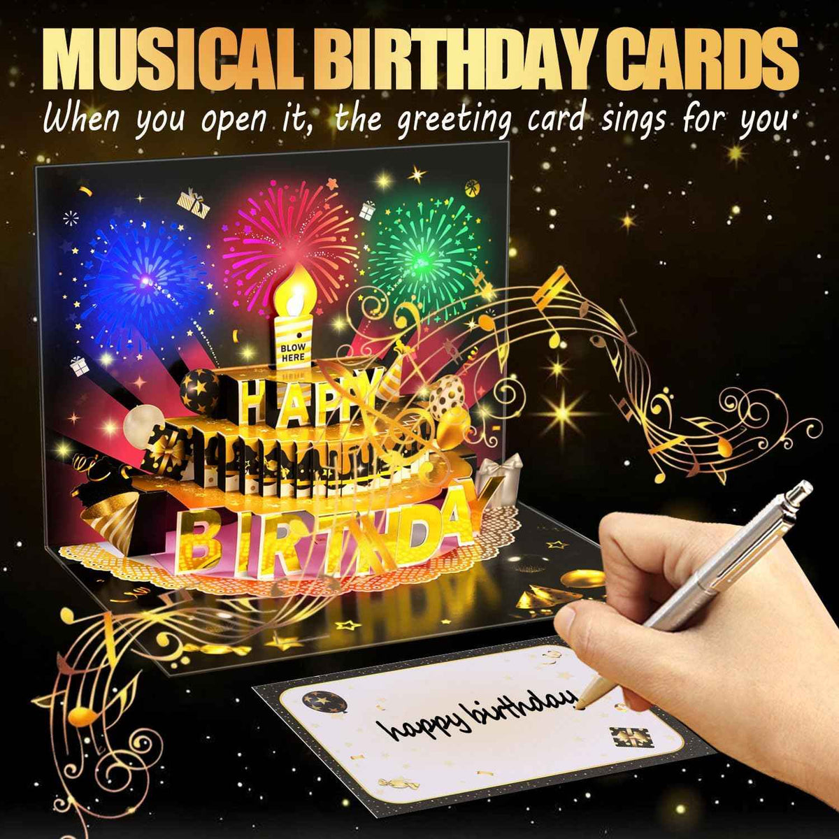 Pop Up Birthday Cards for Men, LED Light & Music Blow The Candle | 3D Balloons, Singing Happy Birthday gifts Card for Husband - Women, Kids, Son, Her, & Dad