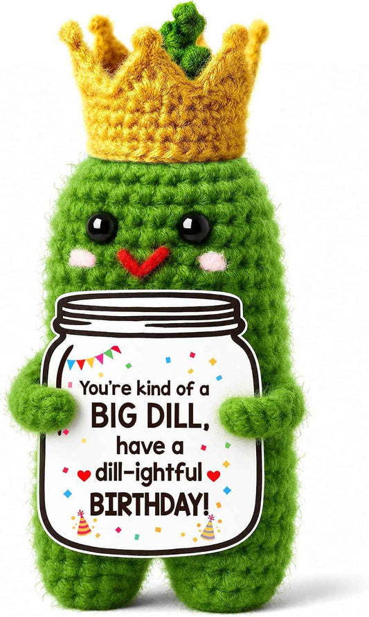 Birthday Gifts for Women Men Birthday Card Decor Handmade Crochet Pickle | Funny Birthday Pickle Gifts Happy Birthday Decorations for Him Her Wife Husband Girlfriend Mom Dad Sister Daughter Son