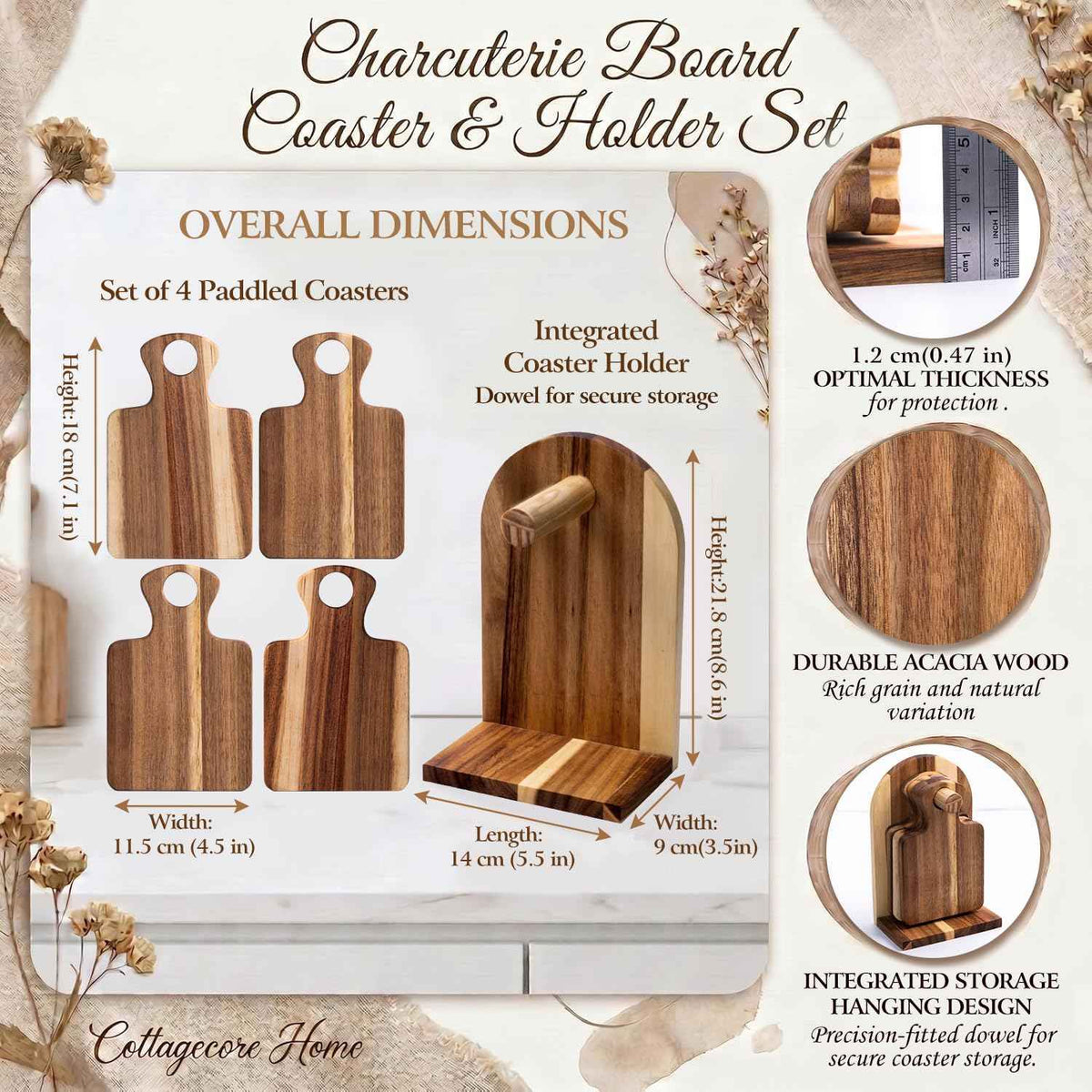 Mini Acacia Charcuterie Coasters, Set of 4