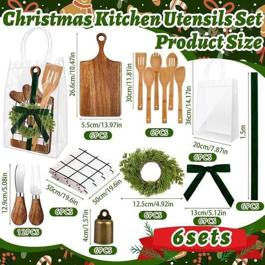 6 Set Christmas Kitchen Utensils Gift Bulk Cheese Charcuterie Board Kit Knife Set Holiday Wreath for Christmas Kitchen Holiday Gift Party Decor Xmas Party Decor Friends Family Lover Presents