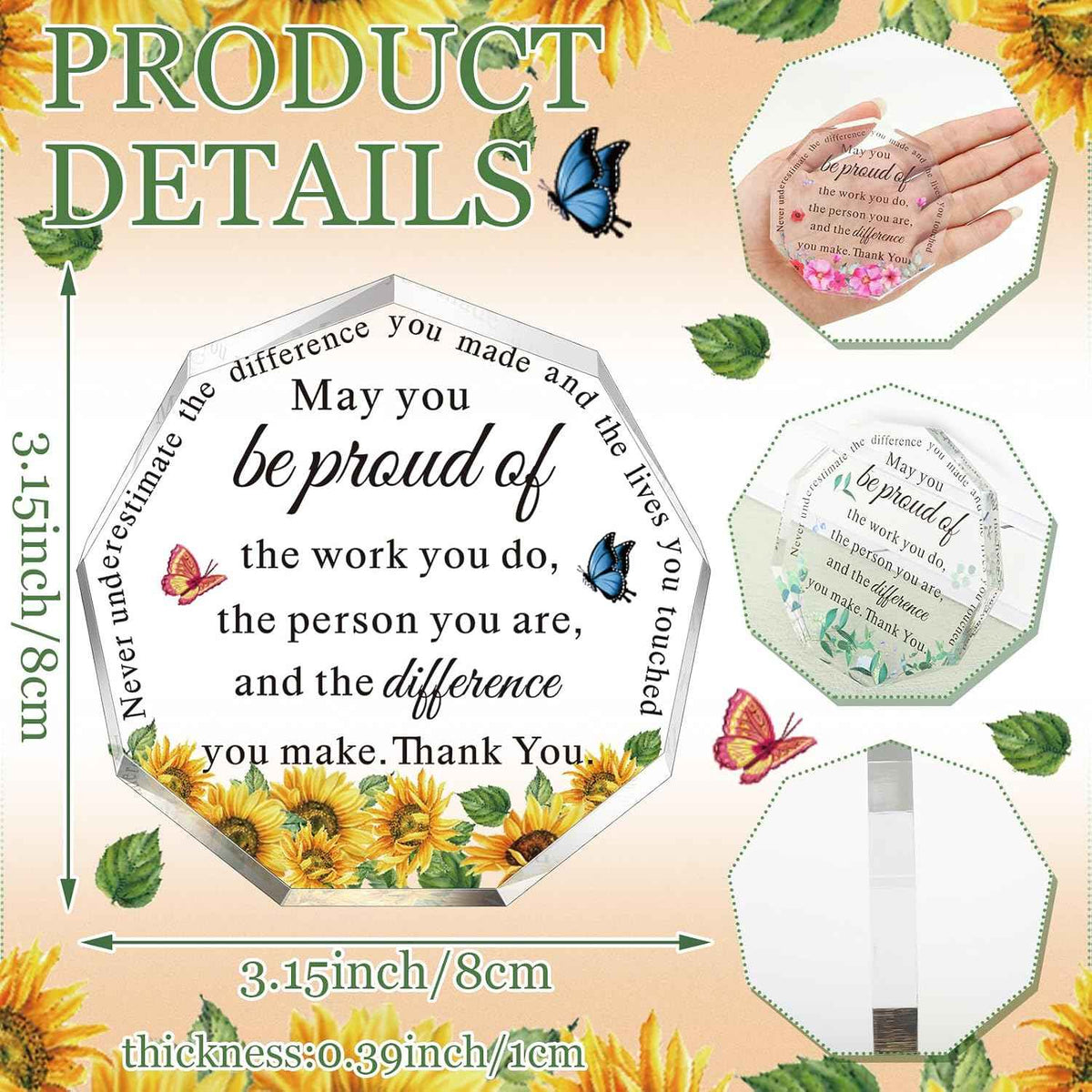 Geelin 12 Pcs Employee Appreciation Awards Heart Acrylic Plaque, Nonagon | Appreciation Gifts for Teacher Nurse Assistant, Employee of Month Recognition, Inspirational Workplace Decor Tokens