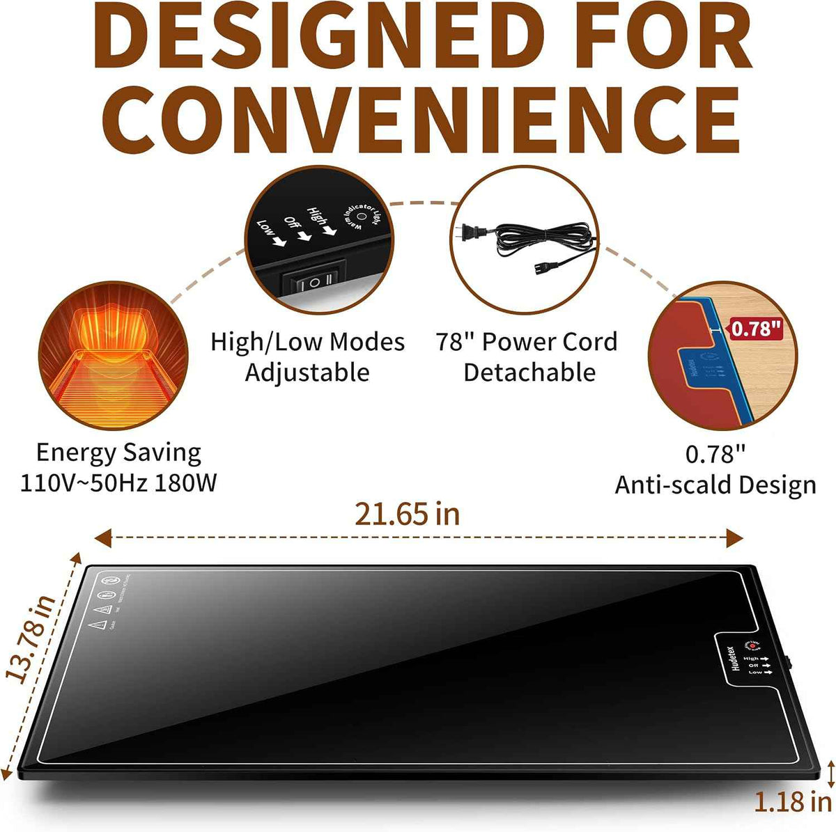Warming Mat for Food,L 22"x14",Tempered Glass Electric Warming Tray, Black | Keep Food Warm,Food Warmers for Parties Buffet & Daily Use,Build-in Thermostat,Button Temperature Control,Full Surface Warm