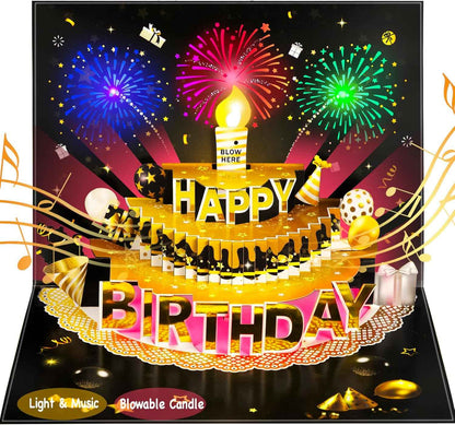 Pop Up Birthday Cards for Men, LED Light & Music Blow The Candle | 3D Balloons, Singing Happy Birthday gifts Card for Husband - Women, Kids, Son, Her, & Dad