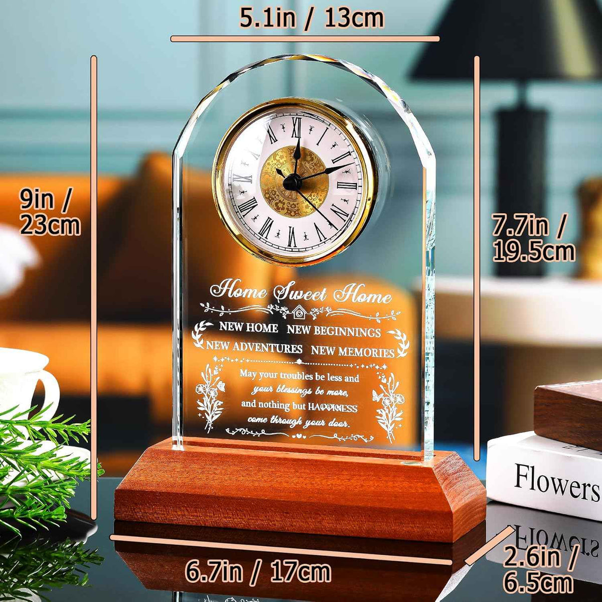Ornalrist House Warming Gifts New Home for Women Men Glass Clock Keepsake | with Wooden LED Light Base, Unique Housewarming Gift Ideas for Couples, Blessing Warming Gifts for New House Family