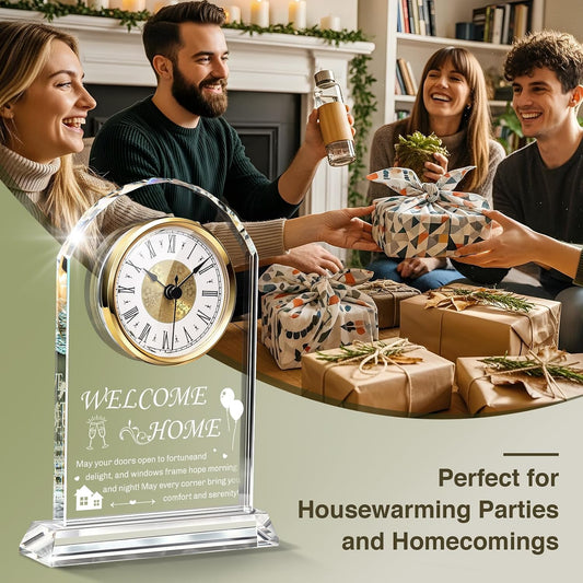 Crystal Desk Clock, House Warming Gifts for Men Women | New Home Decor Ideas, For Women Men Family Friends Colleagues or Neighbor