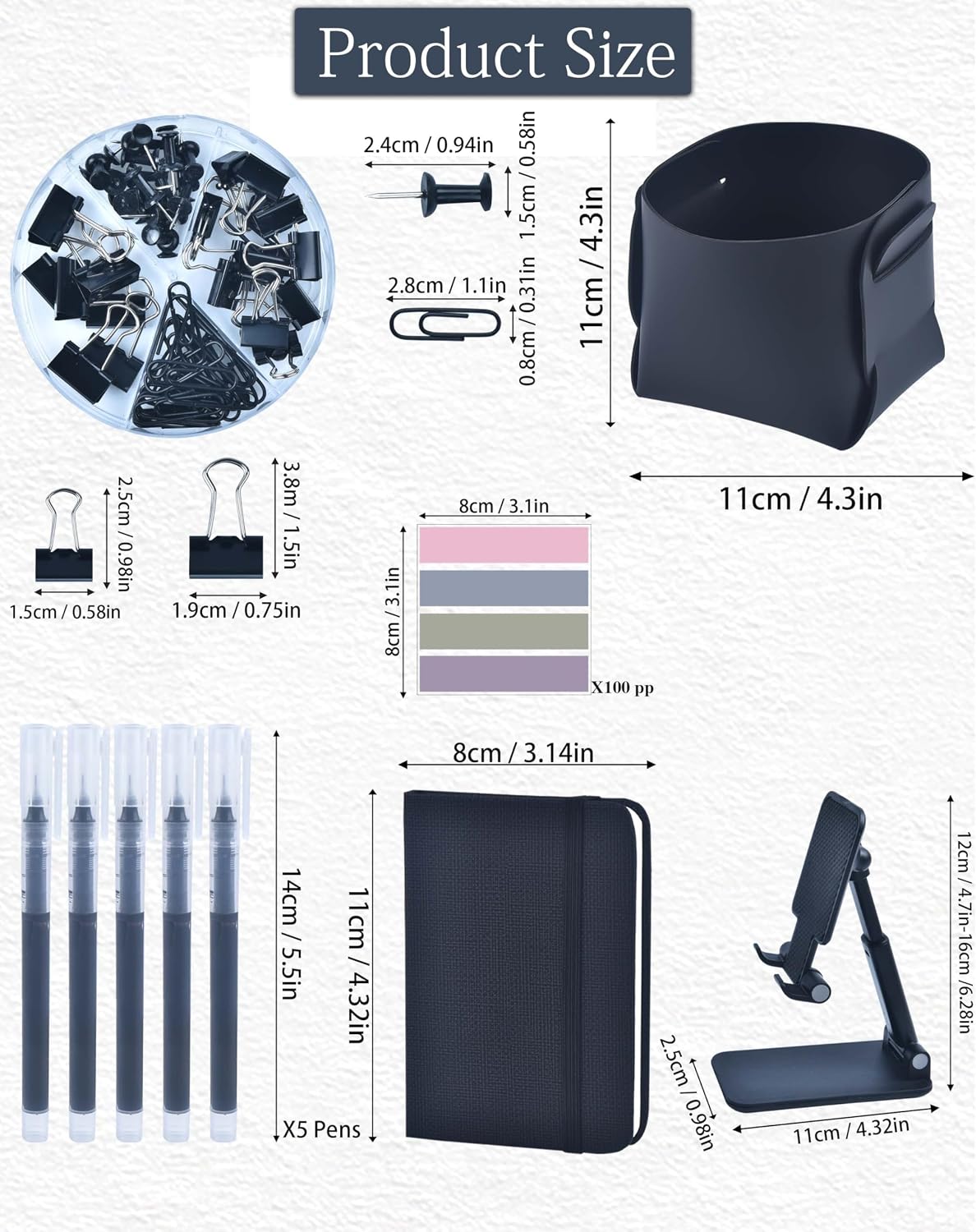 LXEVIHK Black Desk Accessories 21-Piece Office Supplies Gift Set