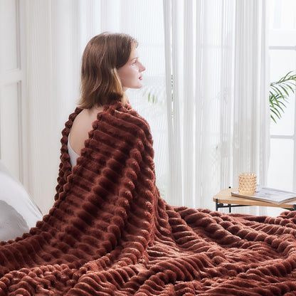 Coffee Ribbed Fleece Throw Blanket