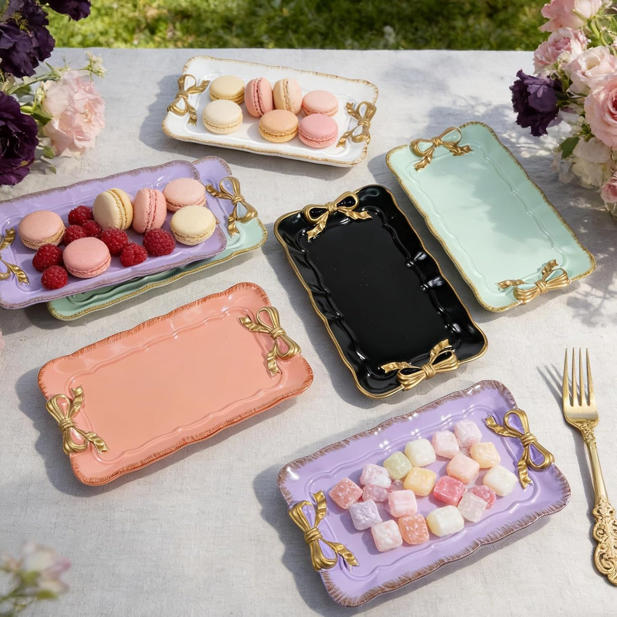 Vintage Bow Decorative Tray Set in Black
