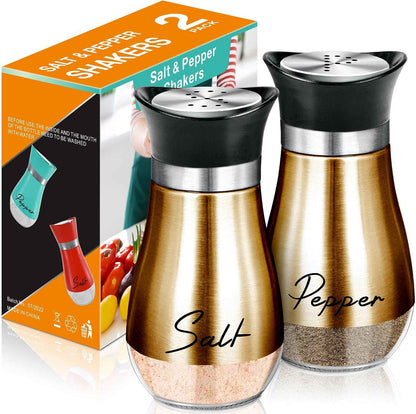 Salt and Pepper Shakers - 4 oz Copper Glass Set with Stainless Steel Lids
