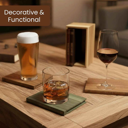 Acacia Book-Style Coaster Library, Set of 5