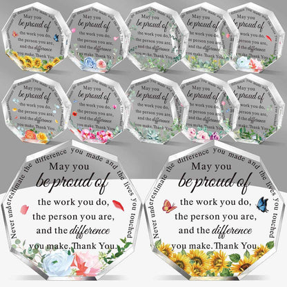 Geelin 12 Pcs Employee Appreciation Awards Heart Acrylic Plaque, Nonagon | Appreciation Gifts for Teacher Nurse Assistant, Employee of Month Recognition, Inspirational Workplace Decor Tokens