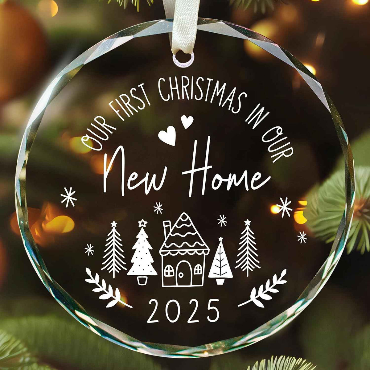 KatAndNat House Warming Gifts New Home - New Home Ornament 2025 - Housewarming Gifts for First House, Housewarming Gift Ideas for Couple - Home Ornaments for Women - Glass Our First Home Ornament 2025