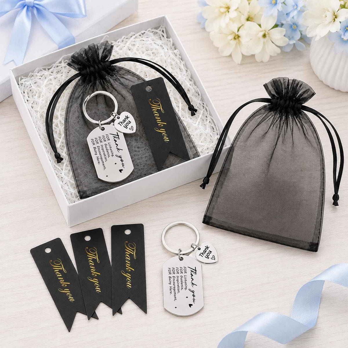 12 Pcs Team Appreciation Gifts Bulk for Coworker Staff Keychains | Thank You Teamwork Gift Set for Employee, Colleague, Teacher, Volunteer, Nurse, Metal Keyring, with Organza Bags and Cards