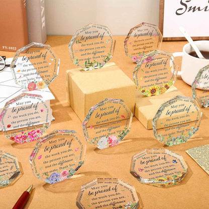 Geelin 12 Pcs Employee Appreciation Awards Heart Acrylic Plaque, Nonagon | Appreciation Gifts for Teacher Nurse Assistant, Employee of Month Recognition, Inspirational Workplace Decor Tokens