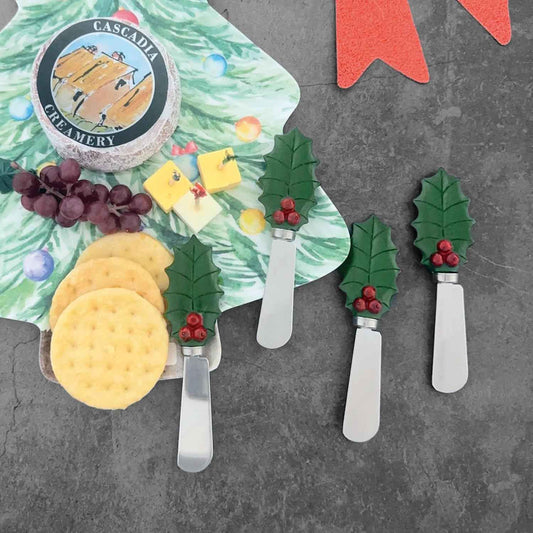 Supreme Housewares Holly Days Cheese Spreaders, Hand-Painted Resin Handles with Stainless Steel Blades for Spreading Cream Cheese, Butter, Jam, or Sandwich, Set of 4
