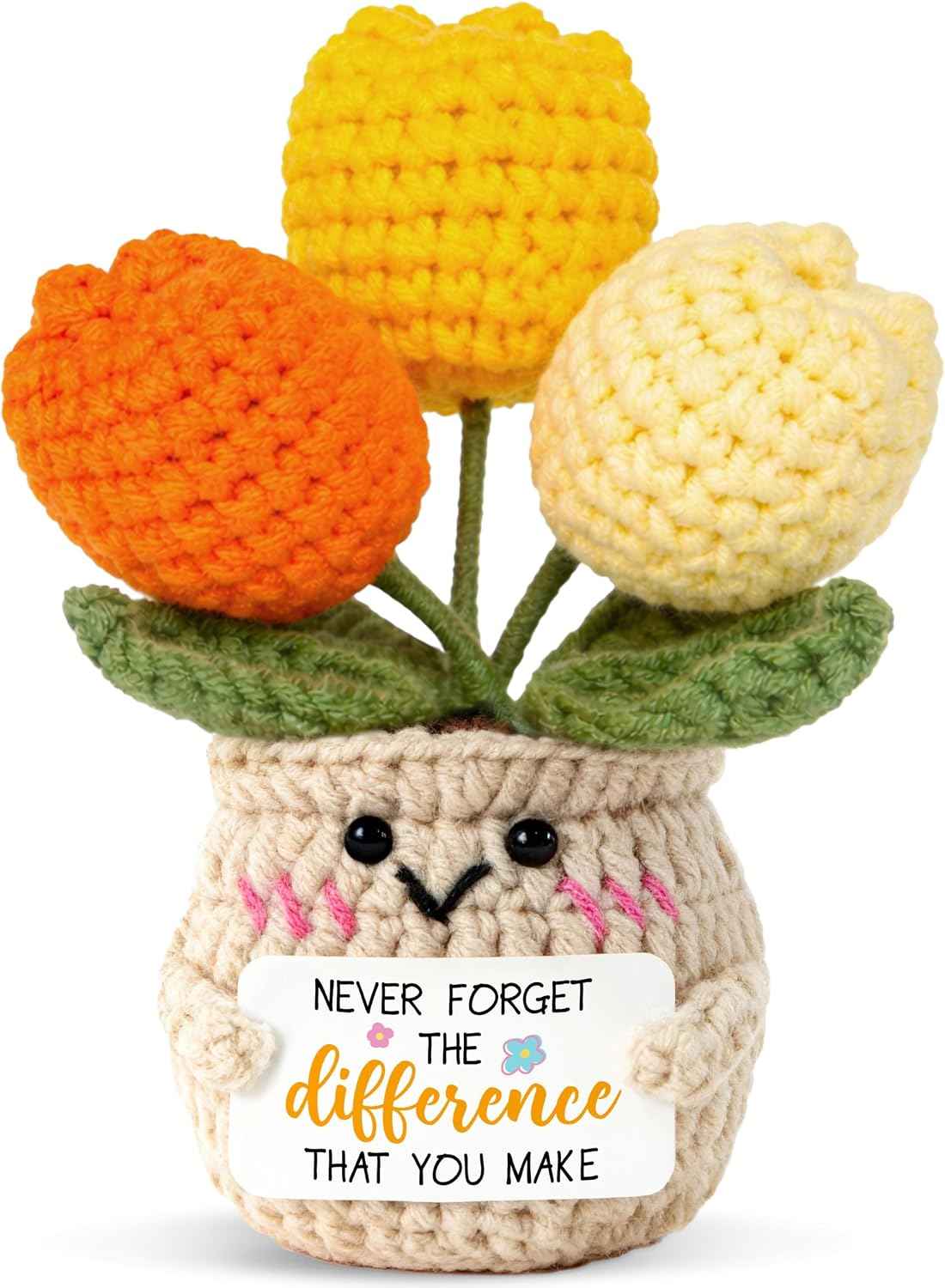 OASSIE Thank You Gifts for Women, Coworker Gifts - Positive Crochet Tulip | Employee Gift, Emotional Support, Crochet Flower, Handmade Keepsake, Soft Yarn Texture, Home Office Decor