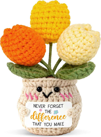 OASSIE Thank You Gifts for Women, Coworker Gifts - Positive Crochet Tulip | Employee Gift, Emotional Support, Crochet Flower, Handmade Keepsake, Soft Yarn Texture, Home Office Decor
