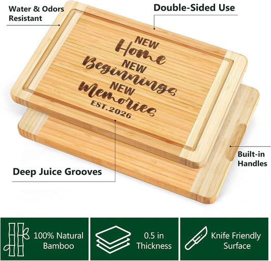 House Warming Gift New Home 2026,Engraved Cutting Board New Home Gift Ideas | New Beginnings Gifts for Women Men Couple New Homeowner Closing New Apartment Essentials New Memories