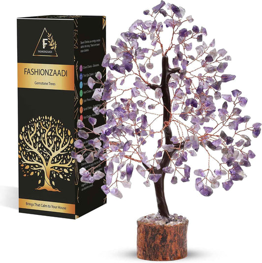 FASHIONZAADI Amethyst Gemstone Tree - Crystal Tree Gifts for Women | Feng Shui Decor | Table Decor for Living Room | Housewarming Gifts | 10 Inch 300 Beads