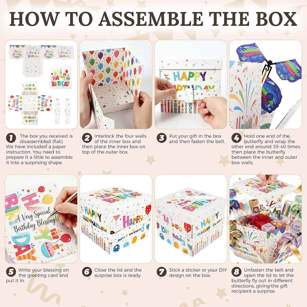 Surprise Birthdays Flying Butterfly Explosion Gift Box, Reusable DIY Unique Gift Box with Surprise Flying Butterfly for Birthdays, Wildflower, Wedding Party Decoration