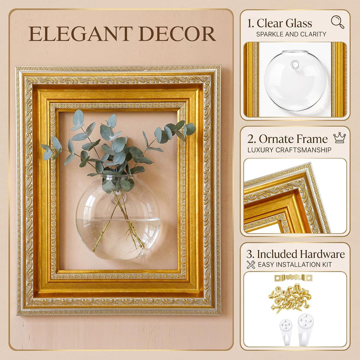 Vintage Frame Wall Propagation Vase Set, 4 Piece