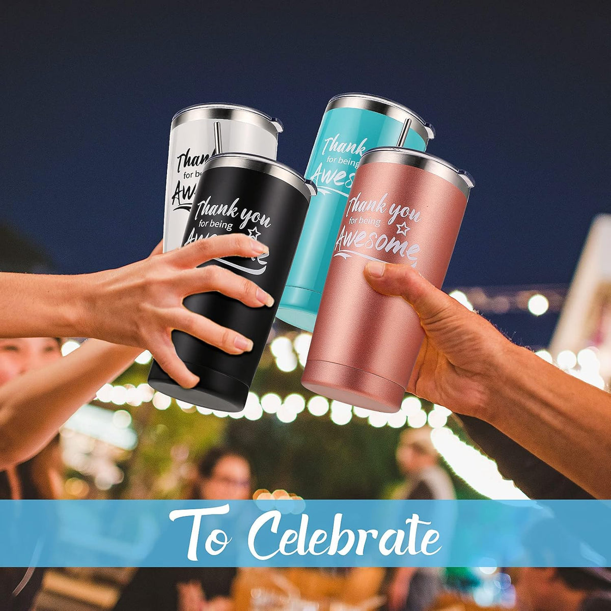 Sieral 8 Pieces Thank You for Being Awesome Tumbler, Thank You Supplies for Women Men 20oz Insulated Stainless Steel Travel Tumbler with Lid and Straw Appreciation Gift with Keychain (Classic Color)