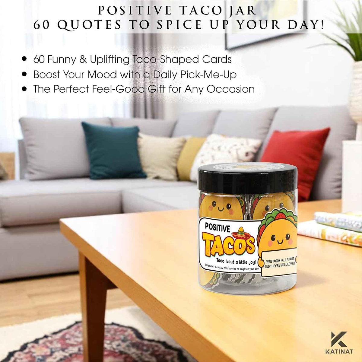 Positive Taco Jar 60 Positive Affirmation Cards Funny Birthday Gifts for Women Men Son Dad Mom Daughter Sister Friend Coworkers Student Teacher Back to School Gifts Mexican Fiesta Party Decorations