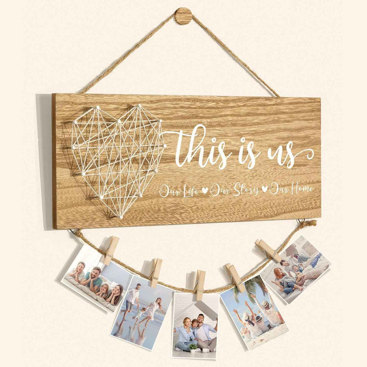 Mothers Day Gifts for Mom Women, Housewarming Gifts New Home Wall Decor Sign, This Is Us Family Picture Frame Wedding Gift for Couples Farmhouse Rustic Wood Hanging Photo Holder, Gift for New Homeowner