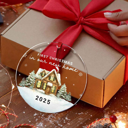 New Home Christmas Ornament 2025 – First Christmas in Our New Home Acrylic Keepsake – First Home Christmas Ornament – Housewarming Gift for Couples, Family, or Homeowners