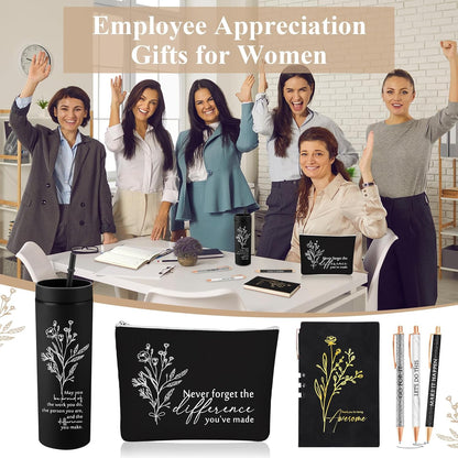 Funnymoom 6 Pcs Employees Appreciation Gifts for Women Coworke Teachers | Thank You Box, 16 oz Tumbler Makeup Bag Journal Pens, Bosses Day Birthday Baskets for Lady Staff Nurse Team Housekeeping Week