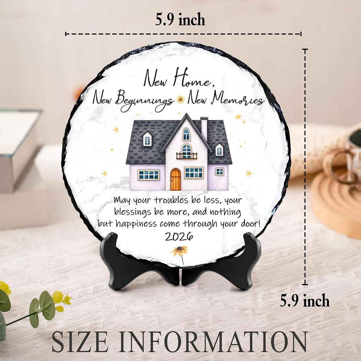 New Home Gift Slate Plaque – New Beginnings New Memories – Housewarming Gifts for New Homeowner, First Home Gift 2026, Natural Slate Stone with Stand
