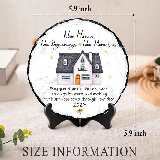 New Home Gift Slate Plaque – New Beginnings New Memories – Housewarming Gifts for New Homeowner, First Home Gift 2026, Natural Slate Stone with Stand