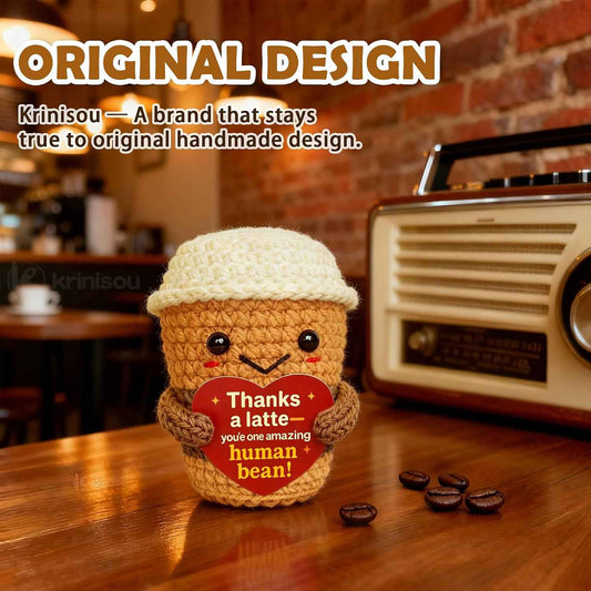 Thank You Appreciation Gift for Women Men Coworkers Teachers Friends | Cute Handmade Crochet “Thanks a Latte” Coffee Cup Plush for Coffee Lovers