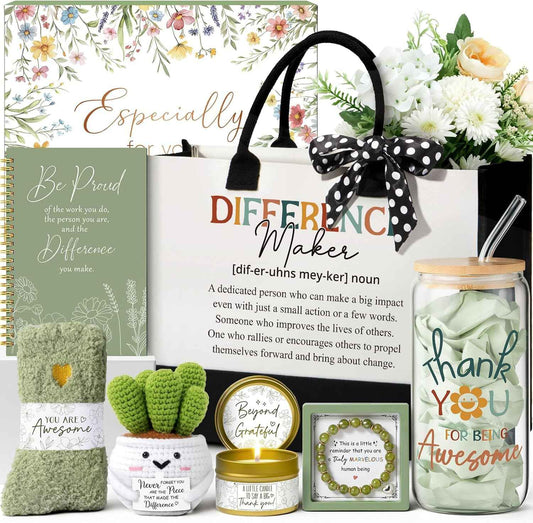 Thank You Gifts for Women Teacher Appreciation Gifts for Coworkers Employee | Bosses Day Employee Appreciation Gifts for Nurse Staff, Birthday Christmas Farewell Office Thank You Gift Baskets w/ Tote Bag