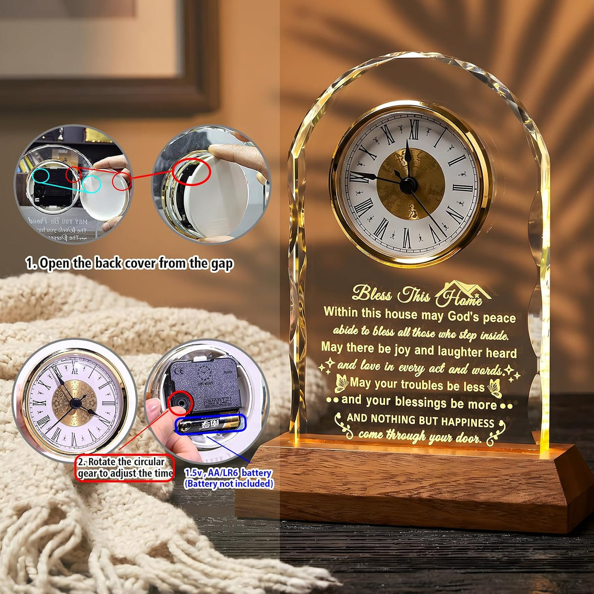 Ornalrist House Warming Gifts New Home Clock with LED Wooden Light Base | New Home Gift Ideas for Couples & Friends, Housewarming Gifts for Women Men Houseowners, Closing Gift for House Buyers