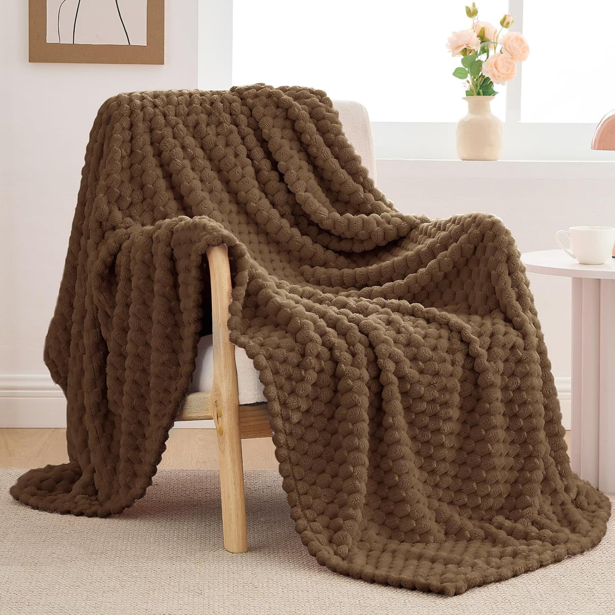 Brown Jacquard Cozy Throw Blanket
