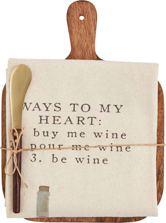 Mud Pie Wine Board and Towel Set, Ways, 7.5" x 10"