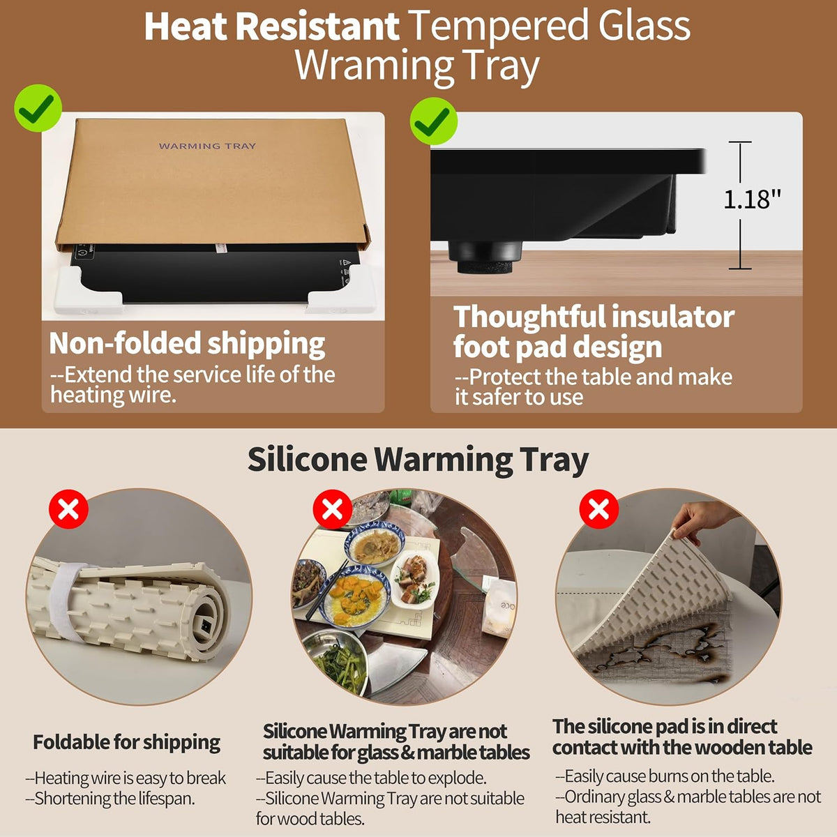 Warming Mat for Food,L 22"x14",Tempered Glass Electric Warming Tray, Black | Keep Food Warm,Food Warmers for Parties Buffet & Daily Use,Build-in Thermostat,Button Temperature Control,Full Surface Warm