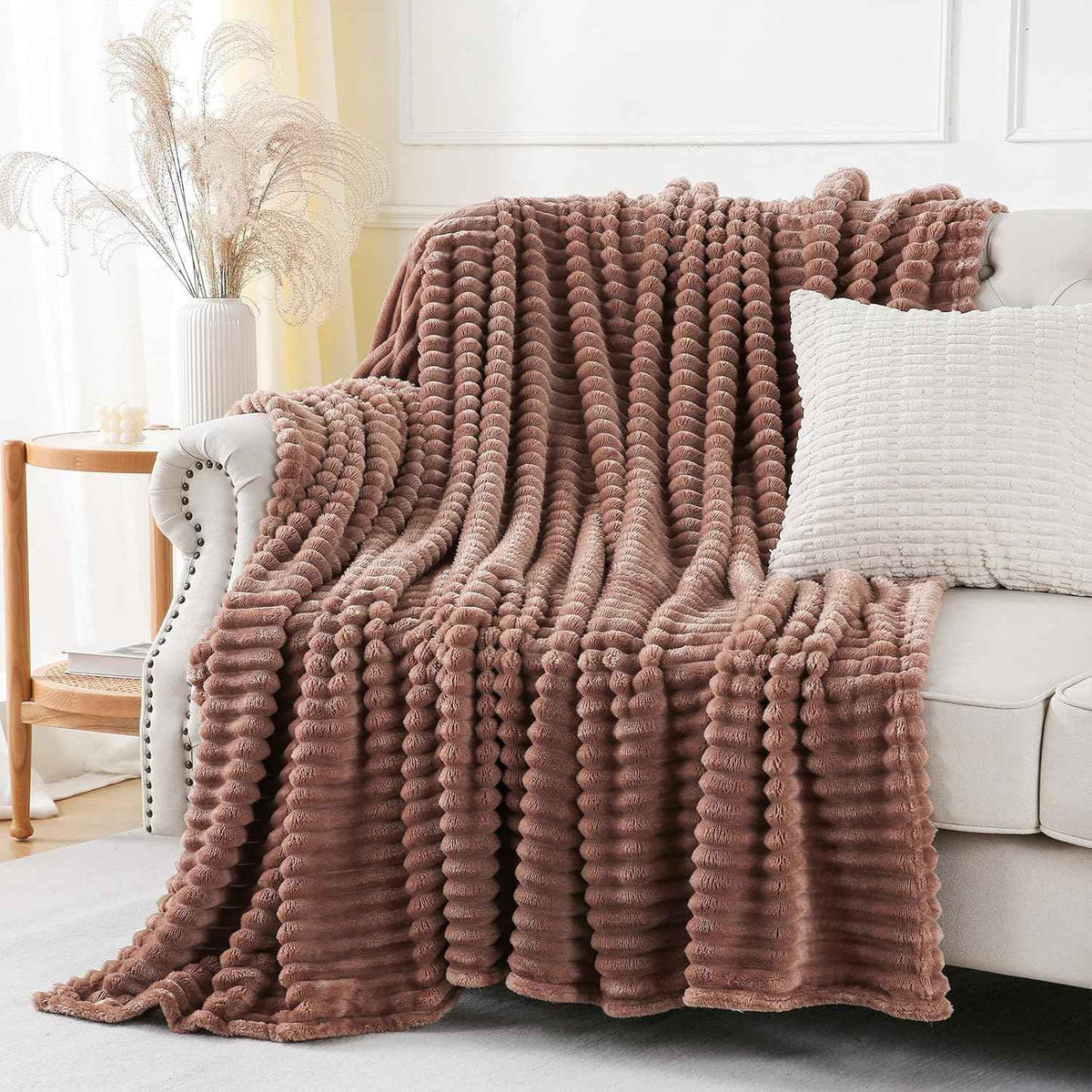 Chocolate Striped Fleece Throw Blanket