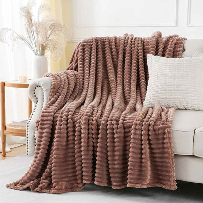 Chocolate Striped Fleece Throw Blanket