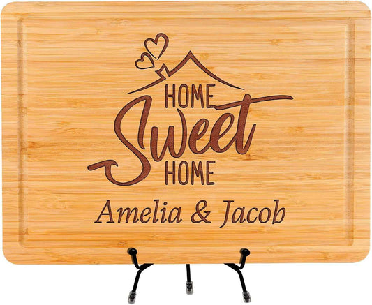 Personalized Cutting Board with Home Sweet Home Design, Custom Engraved Housewarming Gift for Friends, New Home, Realtor Closing Gift for Clients, Kitchen Decor, Neighbors or First-Time Home Buyers