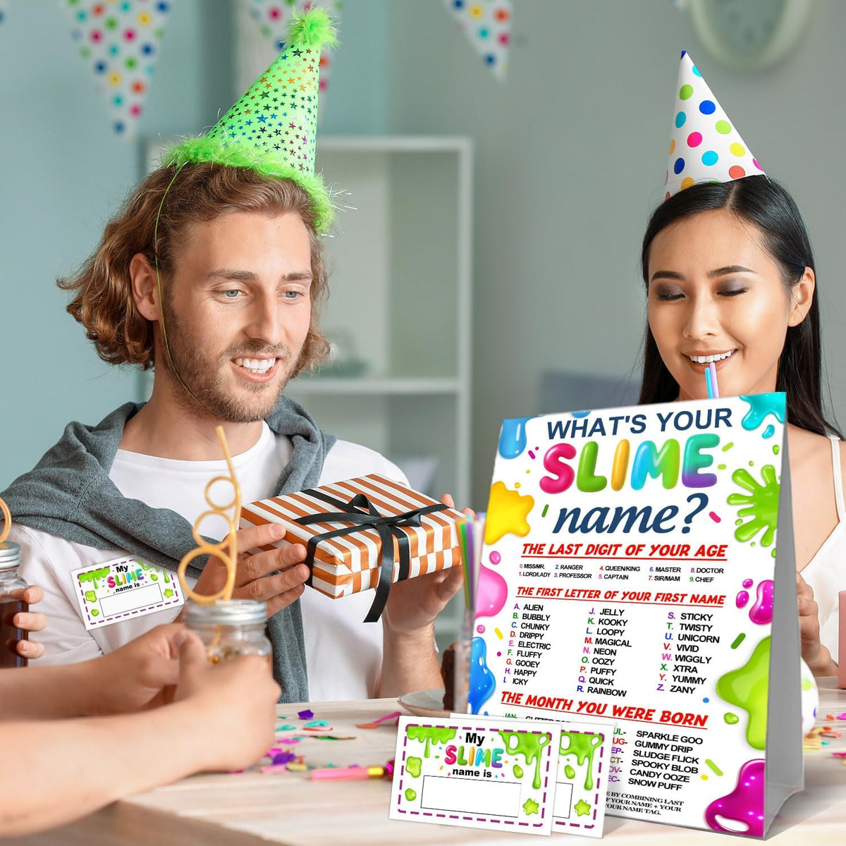Birthday Party Activity Card Set, Fun Theme Party Decor with Name Sign and Decorative Stickers, Guest Interaction Table Decor for Adult Birthday Celebrations