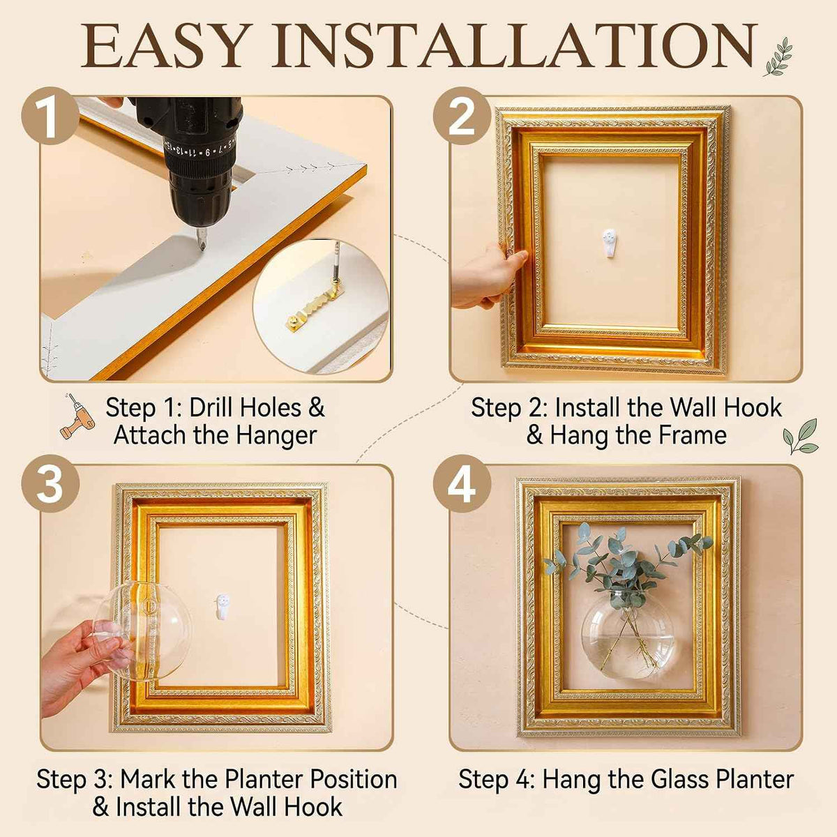 Vintage Frame Wall Propagation Vase Set, 4 Piece